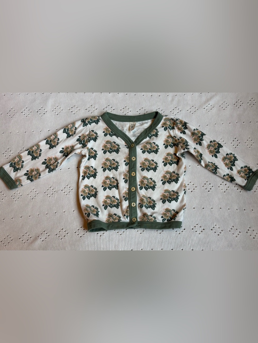 kate quinn Cream Floral Button-Front Cardigan with Green Trim